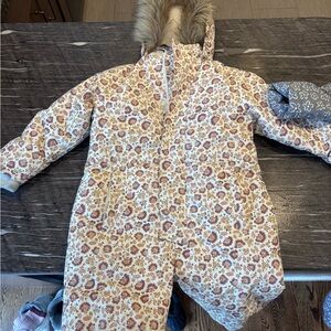 Rylee + Cru Floral Snowsuit with Faux Fur Hood (4-5T)
